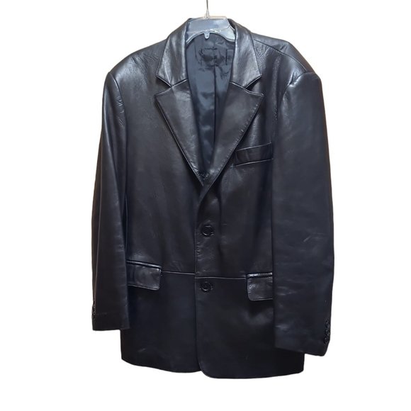 Danier Other - Danier Genuine Leather Coat Black Biker Jacket Men's Size Medium Button Front